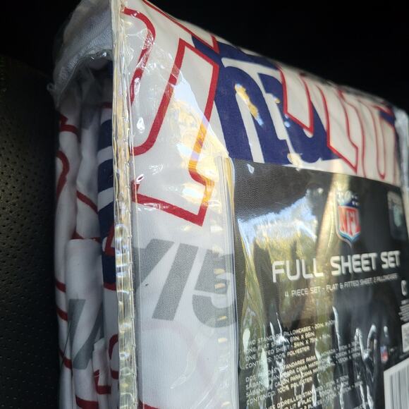 NFL New York Giants Full Sz. Sheet Set 4 Piece Flat & Fitted Sheet 2 Pillow Case - Picture 2 of 5
